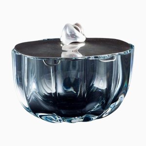 Danish Goldsmiths Craft Art Glass Jar with Lid in Sterling Silver, 1960s