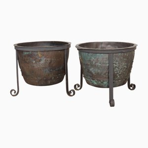 English Copper Planters, 1890s, Set of 2