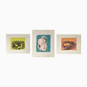 Axel Salto, Vase & Schalen, 1940er, Lithografische Drucke, 3er Set