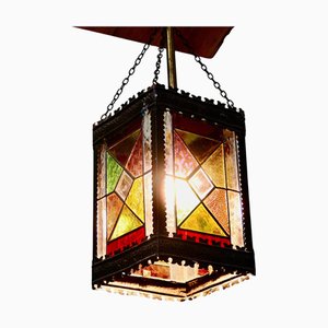 Arts and Crafts Stained Glass Hall Lantern, 1880
