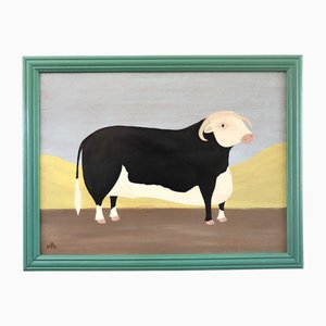 Matt Rix, Prize Hereford Bull, Oil on Panel, Framed