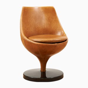 Polaris Swivel Chair in Black Metal and Cognac Leather by Pierre Guariche for Meurop, 1963