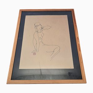 Chinese Artist, Nude Lady, 1970s, Ink Drawing