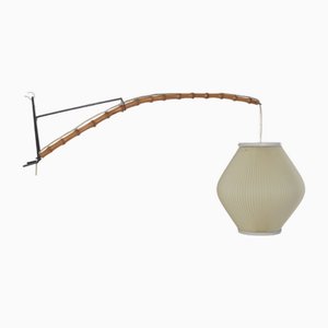 Danish Wall Lamp with Wooden Arch and Pearl Shade Lampshade, 1960s