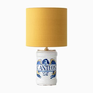 Lámpara de mesa Albarello renacentista antigua de mayólica, Italia, década de 1870