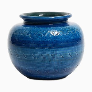 Jarrón Rimini Blu de cerámica de Aldo Londi para Bitossi, Italia, años 60