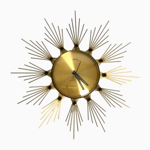Sunburst Wall Clock in Brass from Atlanta, 1950s