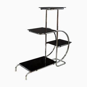 Jardinière Bauhaus en Chrome avec Verre Noir, 1930s