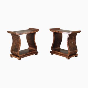 Art Deco Walnut Burl Side Tables, Italy, 1940s, Set of 2