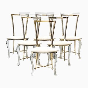 Vintage Acrylic Glass Chairs with Brass from Vereinigte Werkstätten Collection, 1980s, Set of 6