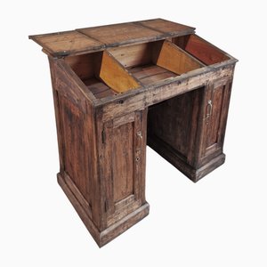 Antique French Pine Writing Desk with Flap Compartments, 1880s
