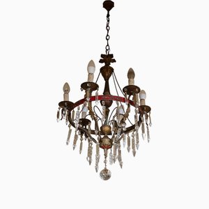 Antique Chandelier in Bronze and Crystal, 1890s