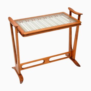 Vintage French Cherry Wood Glass Top Side Table, 1960s