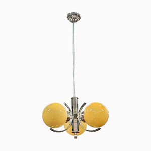 Art Deco Kronleuchter aus Chrom mit Glasschirmen, 1930er