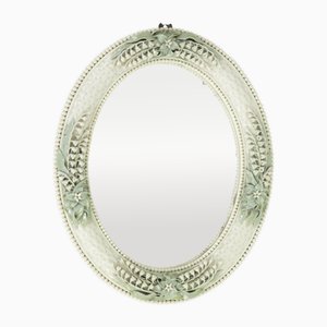 Italian Oval Porcelain Mirror with Floral and Leaf Motif, 1950s
