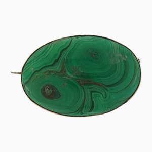 Vintage Silver and Cabochon Malachite Brooch, 1950s