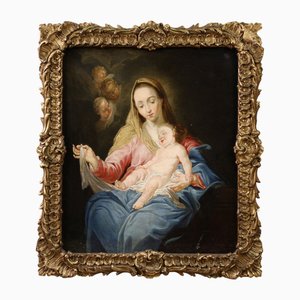 Religious Artist, Madonna with Child, 1750, Oil on Canvas, Framed