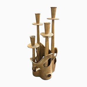 Candélabre Sculpté Mid-Century en Étain Doré par Prof. Ceccherini, 1970s