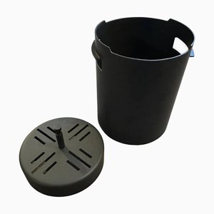Minimalist Black Steel Ice Bucket by Gio Ponti for Fratelli Calderoni, 1980s