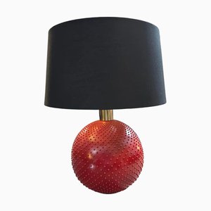 Mid-Century Modern Italian Red Ceramic and Brass Table Lamp by Paf Studio for Paf Studio, 1970s