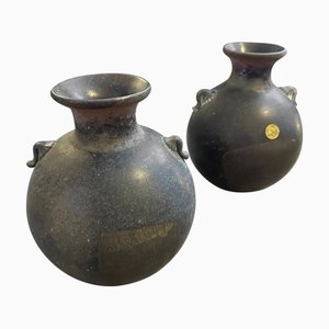 Vases Modernes en Verre de Murano Scavo Noir et Doré par Bucella Cristalli, 1980s, Set de 2