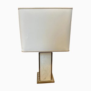 Lampe de Bureau Mid-Century Moderne en Acrylique Blanc et Laiton, Italie