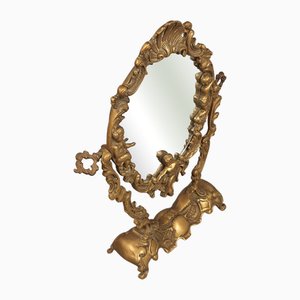 Victorian Style Brass Tabletop Tilting Mirror with Reliefs, 1960s