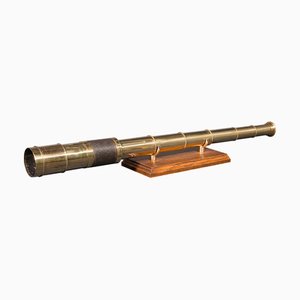 Télescope et Support Ancien en Laiton et Cuir, Angleterre, 1860, Set de 2