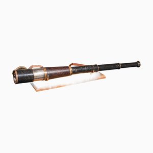 Grand Télescope et Support Antique en Laiton et Cuir, Irlande, 1910, Set de 2