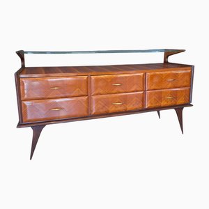 Large 4-Drawer Chest of Drawers with Glass Shelf, Italy, 1950s