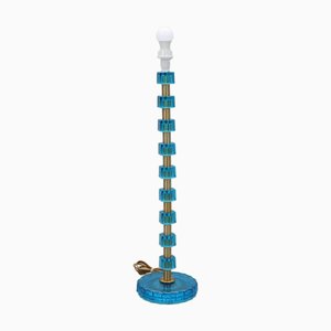 Blaue Lampe aus Gussglas & Messing von Nybro Armaturfabrik, Schweden, 1960er