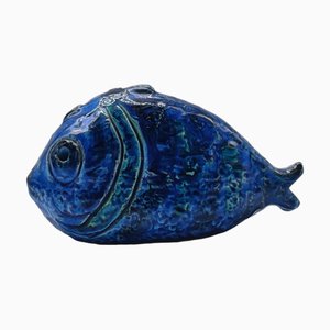 Blauer Keramik Fisch von Aldo Londi für Flavia Montelupo Bitossi, Italien, 1970er