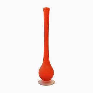 Vase Tulipe en Verre Orange Soufflé et Gravé attribué à Carlo Moretti, Italie, 1970