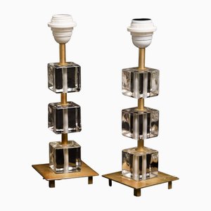 Lampes de Bureau en Verre et Laiton de Malmö Metallvarufabrik, Suède, 1960s, Set de 2