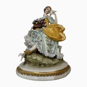 Porcelain Lady with Birds by Giuseppe Cappè for Capodimonte, 1970s