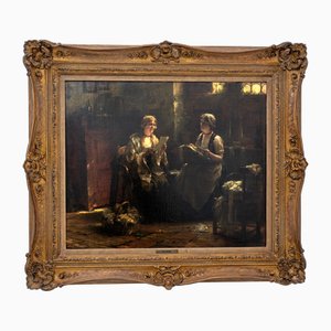 Edward Antoon Portielje, La Lettre, 19ème Siècle, Huile sur Toile, Encadrée