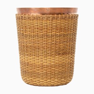 Mid-Century Modern Copper and Wicker Basket by Carl Auböck for Werkstätte Carl Auböck, Austria, 1950s