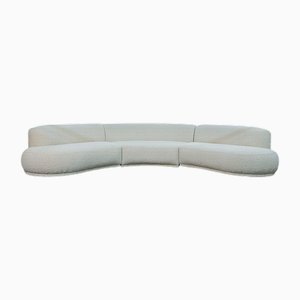 White Modular Bouclette Sofas, Set of 3