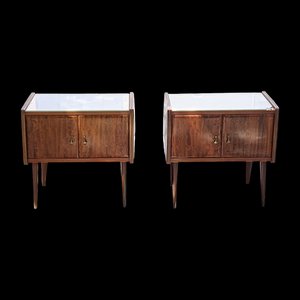 Vintage Nachttische mit Glasplatte, 2er Set