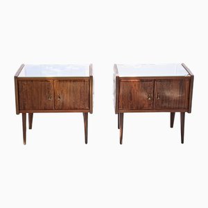 Vintage Bedside Tables with Glass Tops, Set of 2