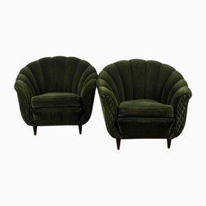 Velvet Armchairs in the style of Gio Ponti, 1930s, Set of 2