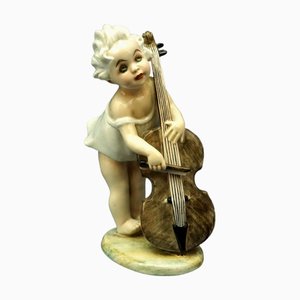 20th Century Child with Cello in Ceramic by Vincenzo Bertolotti, Italy