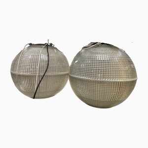 Französische Globe Hängelampen von Holophane, 1960er, 2er Set