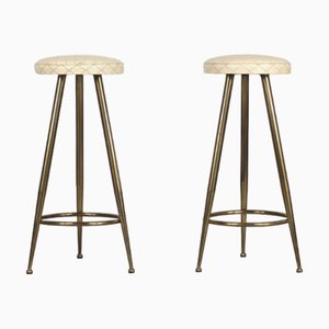 Sgabelli da bar vintage in ottone con tripode nello stile di Gio Ponti, Italia, anni '50, set di 2