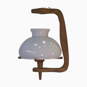 Lámpara colgante de cerámica, opalino y roble de Guillerme et Chambron / Danikowski, años 50