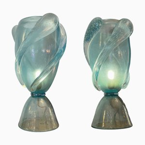 Blaue Tischlampen aus Muranoglas von Barovier & Toso, 1950er, 2er Set