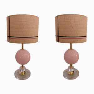 Lampes de Bureau Globe Vintage en Verre Murano Rose, Set de 2