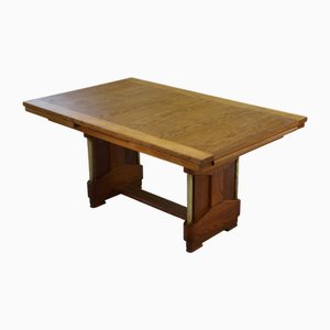 Large Art Deco Oak Table by Henri Bonjour, 1930s
