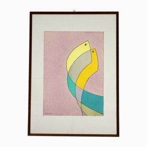 Vittorio Brevi, Abstrakte Komposition, 1972, Kunstwerk auf Papier, gerahmt