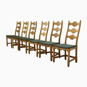 Brutalistische Dänische Mid-Century Eiche Hohe Ladderback Stühle im Stil von Henning Kjærnulf, 1960er, 6er Set